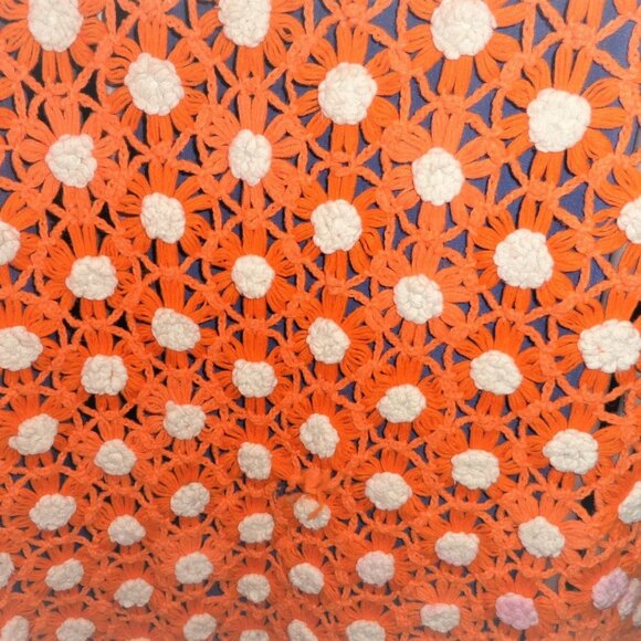 BLNK -  84" x 60" HAND KNITTED BLANKET Vintage Wool Blanket Flowers Bedspread - Picture 6 of 9